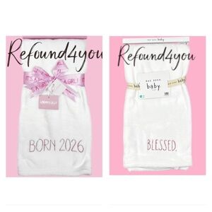Rae Dunn + - ‘Born 2026 & Blessed - Pink’ Baby Blankets (2) 30” x 40” NWT. Firm!